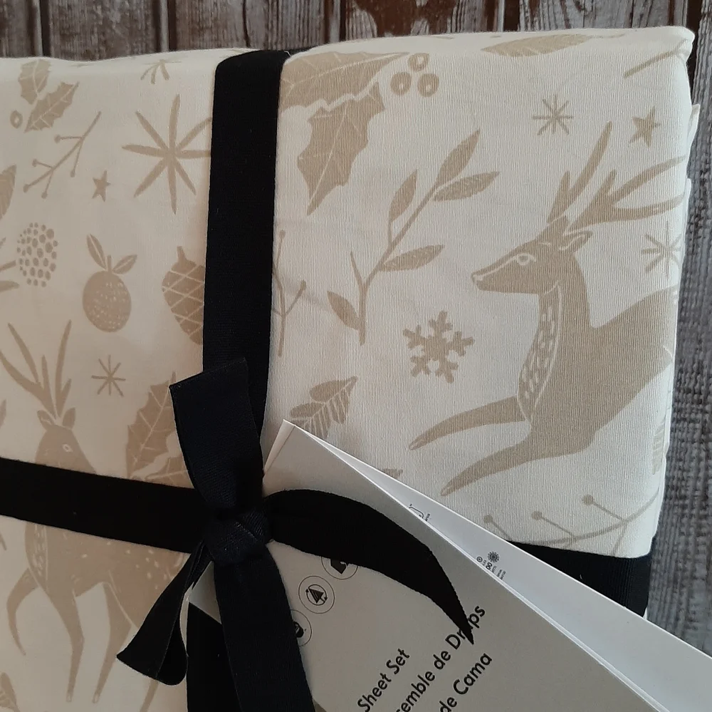 West Elm Scandi Deer Percale King Sheet Set